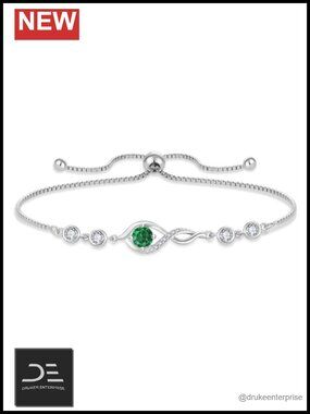 925 Sterling Silver Infinity Link Bracelet Adjustable Cubic Zirconia